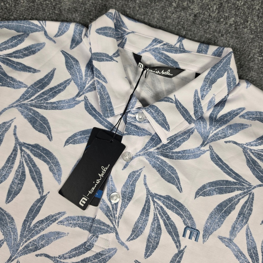 TravisMathew Polo Shirt Mens XL White Gulf of Mexico Floral Leaf 1MZ115 NWT